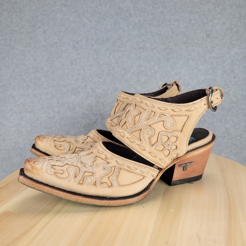 Cutout Slingback Mules in Tan Leather